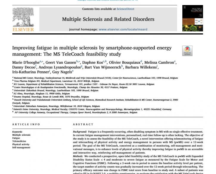 Artikel Improving Fatique in Multiple Sclerosis by Smartphone-supported Energy Management